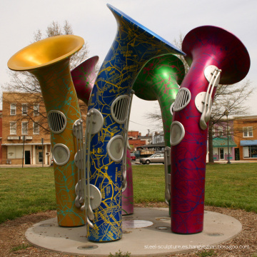 decoraciones de jardín de fábrica de bronce escultura de instrumento musical para Sax Bell Sculpture